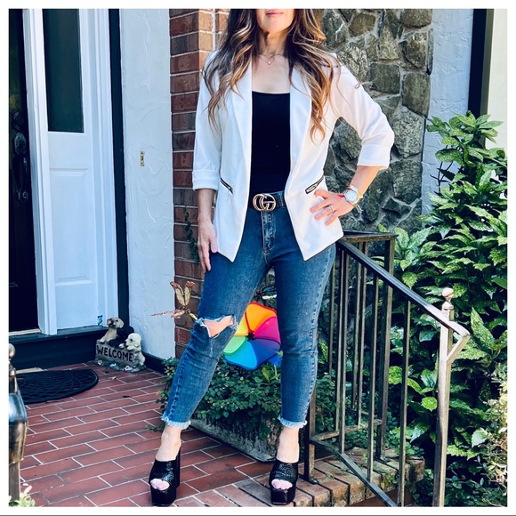 31 Made in France Zipper Trim Off white Fabulous Jacket - Picture 6 of 7